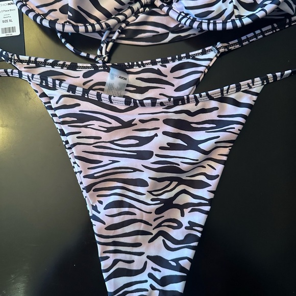 NWT Fashion Nova Animal Print 2 Piece Thong Bikini Set Sz XL Pink/Black - Picture 3 of 5